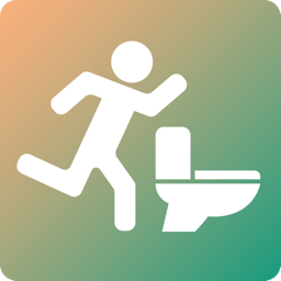 icône verte et orange représentant une personne en train de courir aux toilettes
